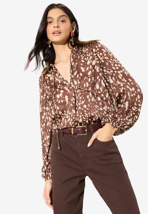 REGULAR FIT - LONG SLEEVE TIE NECK - Bluză - brown animal print