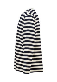 Langarmshirt met marineblauwe en witte horizontale strepen. Gemaakt van zachte stof, met een ronde halslijn en een relaxte snit.