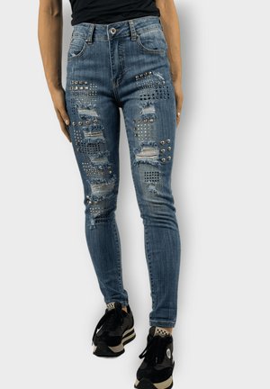 SKINNY FIT DE CON TACHUELAS Y EFECTO DESGASTADO - Vaqueros pitillo - azul