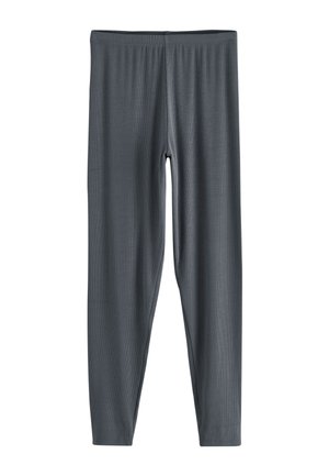 Leggings gris foncé longueur totale avec ceinture élastique, en tissu côtelé, présentés à plat sur fond blanc.