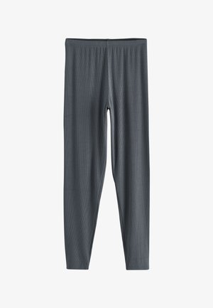 Leggings gris foncé longueur totale avec ceinture élastique, en tissu côtelé, présentés à plat sur fond blanc.
