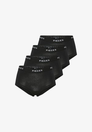 Culottes en coton noir dans un pack de quatre. Design taille haute avec une ceinture élastique douce portant le nom de la marque "PIECES" en blanc.