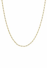 Collar de cadena de oro con eslabones alargados, textura suave y un brillo sutil. Diseño flexible y apariencia ligera.