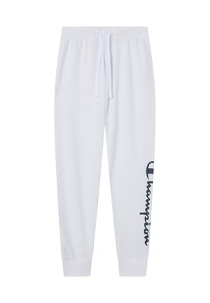 Weiße Jogginghose aus weichstem Stoff, mit elastischem Bund und Kordelzug, gerippten Bündchen sowie einem maritimen Logo seitlich gedruckt.