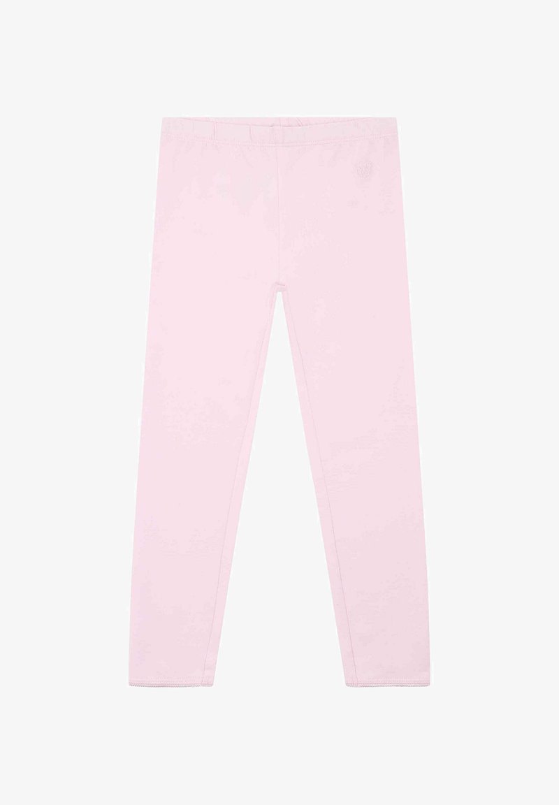 Leggings rosa realizzati in tessuto elasticizzato, con una vita elastica e un design semplice senza motivi o decorazioni.