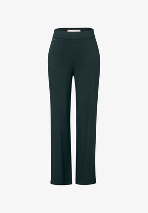 Dunkelgrüne, weit geschnittene Hosen aus weichem Stoff mit glattem Bund und ohne sichtbare Muster oder Hardware-Details.