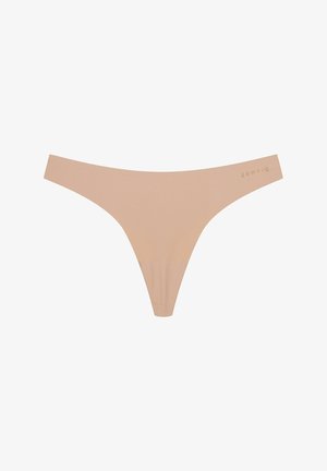 Nackte Tanga-Unterwäsche aus glattem Stoff, mit einem minimalistischen Design, dünnem Bund und subtilen Logodetails an der Seite.