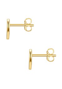 Aranyszínű, kör alakú stud fülbevalók, sima felülettel és patentzárral. Egyszerű és minimalista stílus, különböző alkalmakra alkalmas.