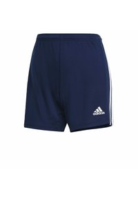 Laivastonsiniset urheilushortsit, jotka on valmistettu sileästä materiaalista. Niissä on valkoiset sivuraidat ja oikean alareiden kirjailtu logo.