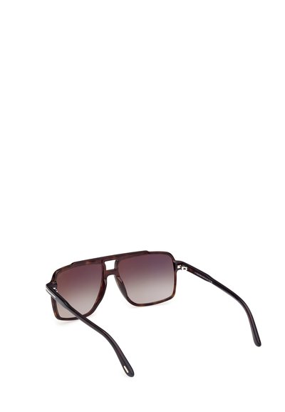 Square sunglasses with gradient lenses, dark brown tortoiseshell frame, and black arms featuring metal accents.
