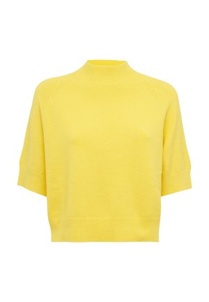 Maglione a maniche corte, di un luminoso giallo, con un collo alto a costine e orlo a costine. Tessuto morbido con una vestibilità rilassata e design a manica raglan.