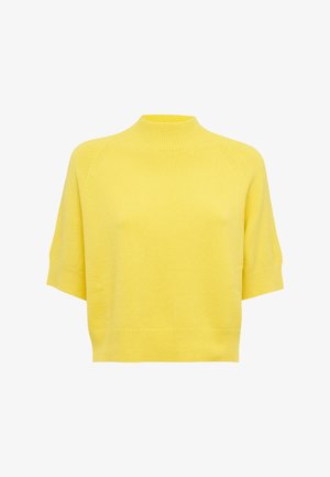Maglione a maniche corte, di un luminoso giallo, con un collo alto a costine e orlo a costine. Tessuto morbido con una vestibilità rilassata e design a manica raglan.
