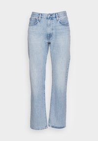 Ljusblå denimjeans med rak benpassform, med hög midja, fem-fickarsdesign och blekningseffekter på tyget.