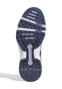 Podešev boty v námořnické barvě z gumy, s zaoblenými trakčními body, horizontálními drážkami a centrálním podpůrným prvkem Torsion v světle modré barvě.