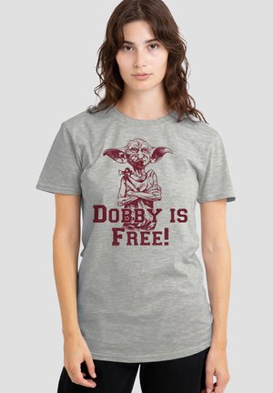 Harry Potter, HARRY POTTER DOBBY IS FREE GRUMPY SKETCH - Print T-shirt - mottled light grey