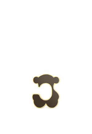 Schwarzer und goldener unregelmäßig geformter Emaille-Pin mit abgerundeten Kanten auf weißem Hintergrund.