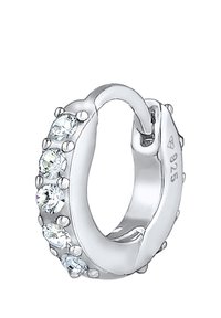 Ohrringe aus Sterlingsilber in Form von Creolen, mit sechs klaren, runden Zirkonia-Steinen, die in ein glattes, poliertes Design eingefasst sind und einen sicheren Verschluss haben.