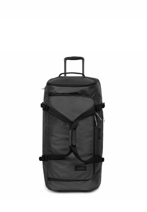 Sac de sport à roulettes noir en nylon durable; avec une poignée supérieure, des sangles ajustables, des compartiments zippés et un design rectangulaire élégant.