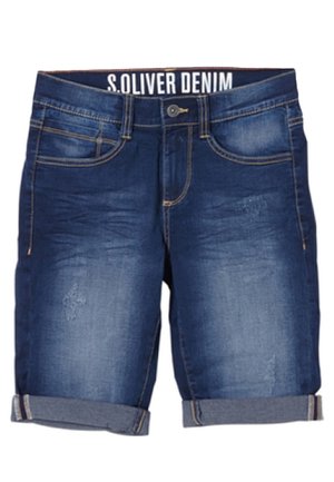 Niebieskie szorty dżinsowe z podwiniętymi mankietami, przednimi kieszeniami, zapięciem na guziki oraz logo "S. Oliver Denim" na pasku talii.