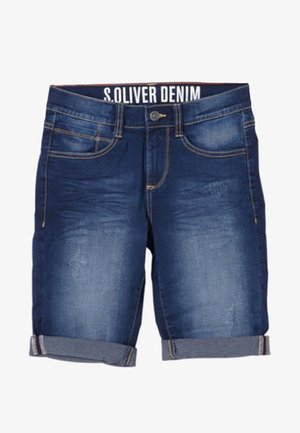 Niebieskie szorty dżinsowe z podwiniętymi mankietami, przednimi kieszeniami, zapięciem na guziki oraz logo "S. Oliver Denim" na pasku talii.