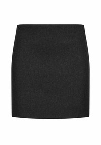 Jupe mini en mélange de laine noire avec une silhouette droite et épurée et des bords nets. Design minimaliste avec une texture douce. Aucune fermeture visible.