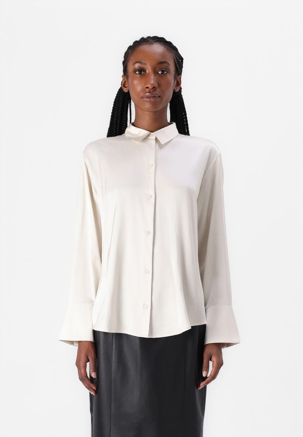 Long-Sleeve Satin Button-Up Shirt - Button-down blouse