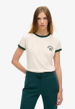 Superdry & Co ATHLETIC ESSENTIALS RINGER - T-shirt imprimé - turtledove cream slub