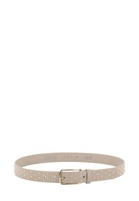 Beiger Leder-Gürtel mit kleinen goldenen Nieten und einer goldenen Schnalle, für die Taille entworfen, hergestellt in Italien von Abro.