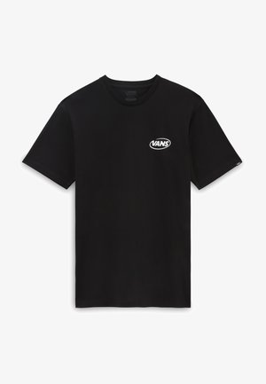 T-shirt noir Vans avec col rond, manches courtes et logo blanc sur la poitrine. Matière en coton doux avec une texture unie.