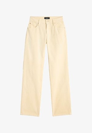 Lichtgele denim jeans met een rechte pijpdesign, voorzien van vijf zakken, een knoopsluiting en riemlussen. Gestructureerde stof met een gladde afwerking.