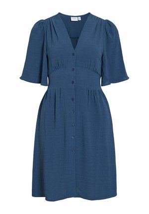 VILA, SHORT DRESS VISKOV SHORT SLEEVED - Vestido camisero - dark denim