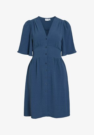 VILA, SHORT DRESS VISKOV SHORT SLEEVED - Vestido camisero - dark denim