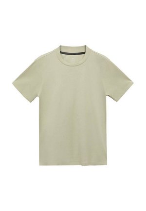 T-shirt a maniche corte, di colore verde chiaro, realizzato in morbido cotone, con scollo rotondo e design semplice senza motivi o dettagli visibili.