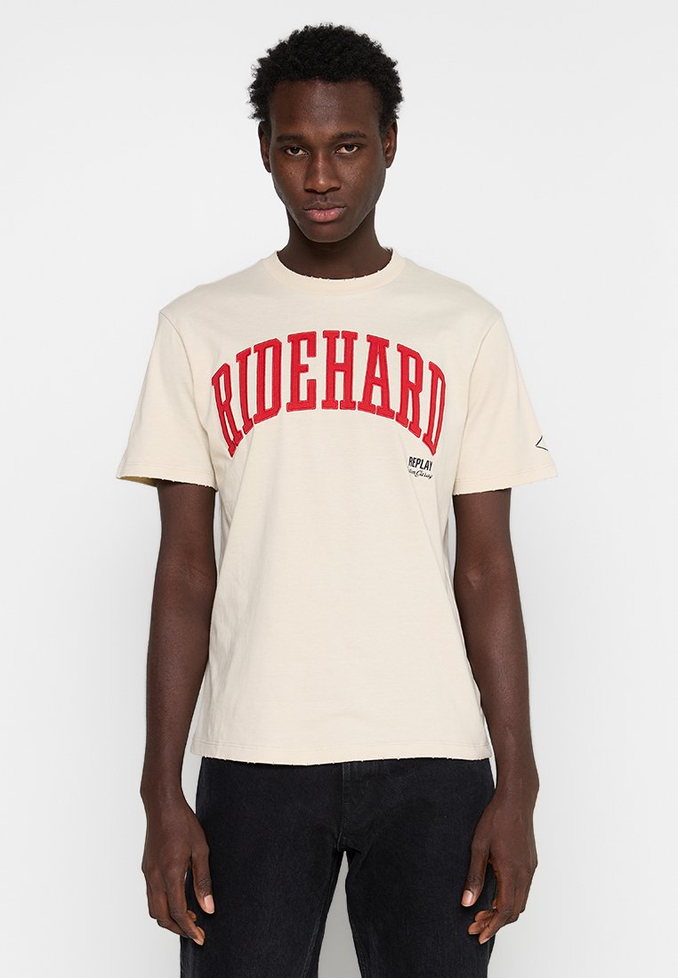 Replay T-shirt print zilverkleurig