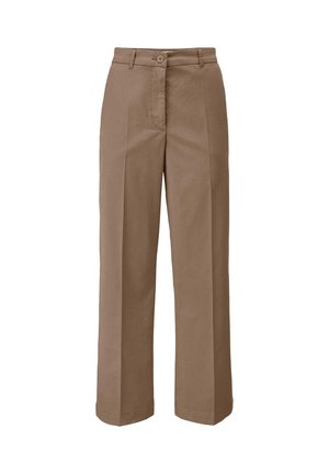 Bruine palazzo broek van katoen met een flat front, knoopsluiting en een slim fit ontwerp. Soepele textuur, geen zichtbare patronen of accenten.