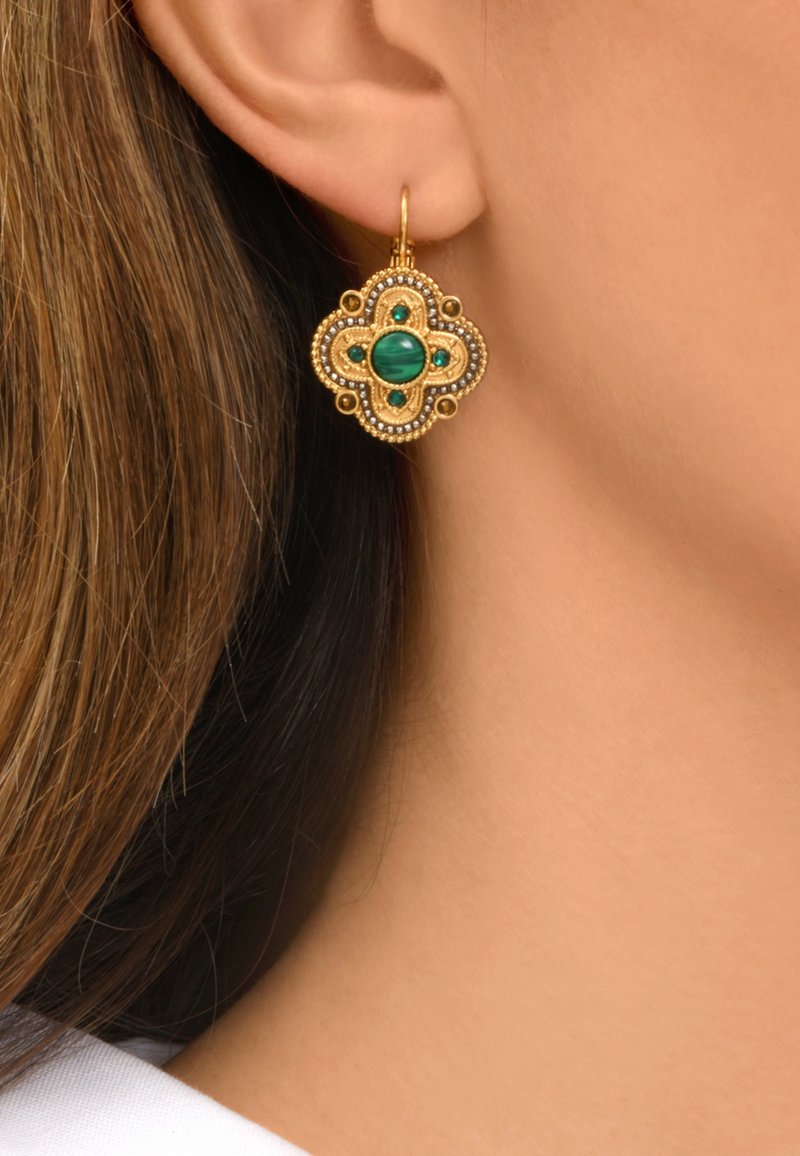 Satellite Paris POSITANO MALACHITE EFFECT STONE CABOCHON SLEEPER - Boucles d'oreilles - green