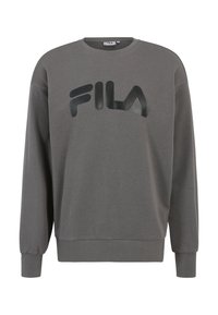 Grijze sweatshirt gemaakt van zachte stof met een ronde hals, lange mouwen en een glanzend zwart FILA-logo op de voorkant.