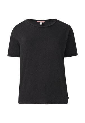 Zwart T-shirt met korte mouwen, gemaakt van zachte katoenstof. Heeft een ronde halslijn en een ontspannen pasvorm met subtiele stikdetails.