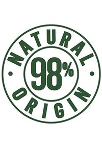 Logo circolare con testo verde. Mostra "NATURALE" in alto e "ORIGINE" in basso, con "98%" al centro. Design audace e chiaro, schema di colori semplice.