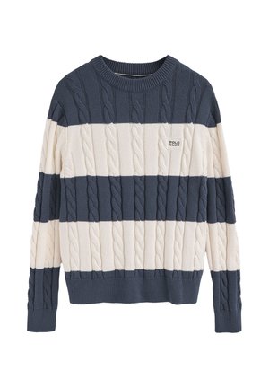 CABLE U NECK KRONK - Striktrøje - denim blue-ecru