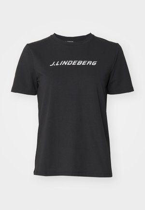 Black cotton t-shirt featuring a white logo "J.Lindberg" across the chest. Short sleeves, crew neck, and a standard fit.