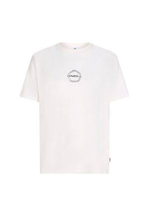 Bela bomba majica iz 100% bombaža z okroglim izrezom in kratkimi rokavi. V sredini se nahaja krožni črni grafični napis "ONEILL".