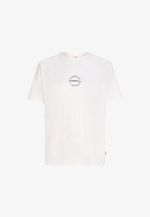 Bela bomba majica iz 100% bombaža z okroglim izrezom in kratkimi rokavi. V sredini se nahaja krožni črni grafični napis "ONEILL".