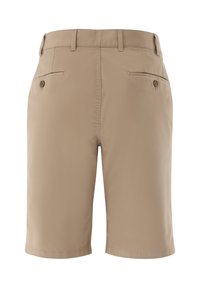 Khaki-Shorts aus glattem Stoff mit zwei Gesäßtaschen mit Knöpfen, einem Bund mit Gürtelschlaufen und taillierten Beinausschnitten.