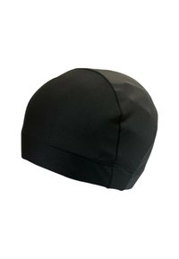 Gorro negro ajustado hecho de un tejido elástico y suave. Presenta una construcción sin costuras y una parte superior redondeada para un ajuste ceñido.