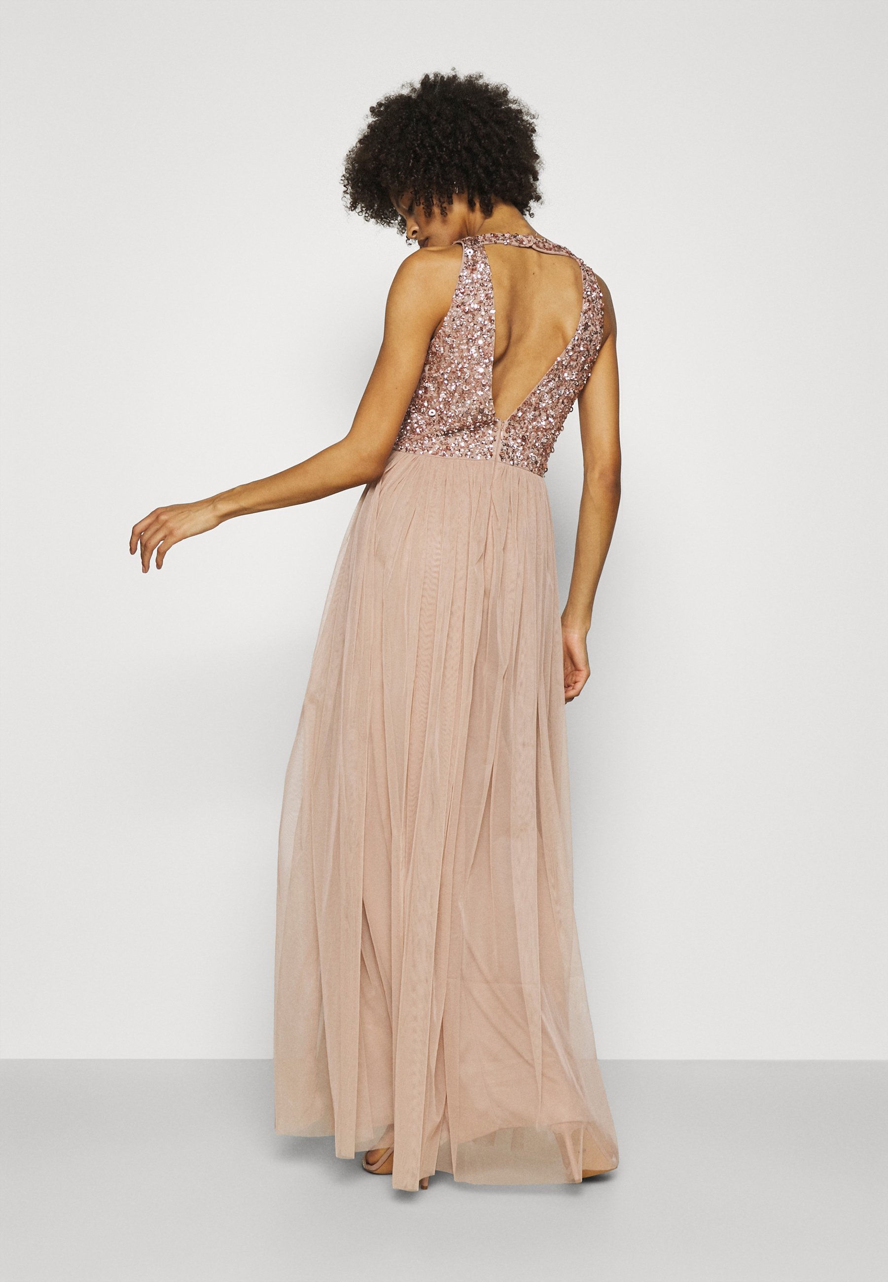 maya cut out back sequin and tulle maxi dress