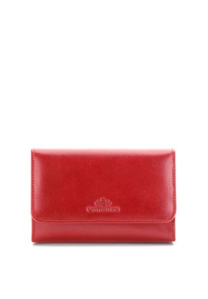 Portefeuille en cuir rouge avec fermeture à rabat et logo Wittchen embossé à l'avant, présenté sur fond blanc.