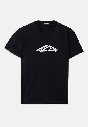 T-shirt en coton noir à manches courtes et col rond. Présente un logo graphique blanc "DSQUARED2 CDN" à l'avant.