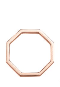 Oktagonal ring i roséguldmetal med en glat overflade og skarpe kanter. Enkel geometrisk design, letvægtig og moderne æstetik.