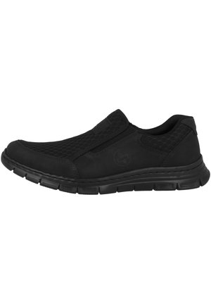 Schwarze Slipper mit einem Mesh-Obermaterial, Gummisohle mit Dämpfung und ohne sichtbare Beschläge oder Muster. Ergonomisches Design für Komfort.